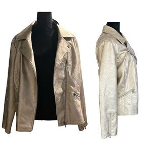 Baccini Metallic Gold Faux Leather Biker Motorcycle Bomber Jacket Women Size